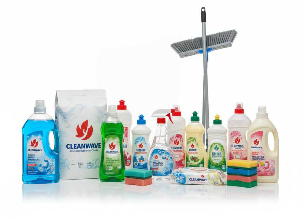 Household cleaning supplies, detergents and home care essentials